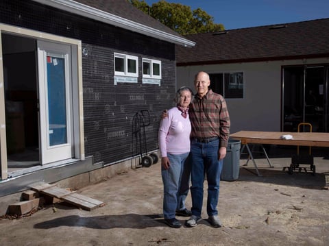 Paul and Rosa Boehm outside the Accessory Dwelling Unit they’re building in the backyard of their west San Jose home. Paul and Rosa are considering downsizing into the ADU.