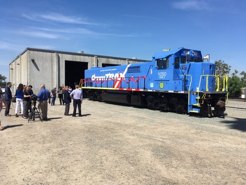 The Omni 1050 locomotive, which debuted Tuesday at the Stockton Terminal and Eastern Railroad, is billed as the cleanest in the world.