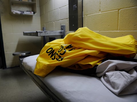 A violent offender housing cell at the Fresno County Jail.