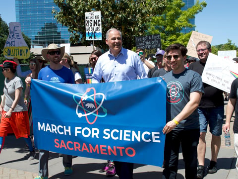 Washington governor and Democratic presidential candidate Jay Inslee marches in West Sacramento March 4, 2019.