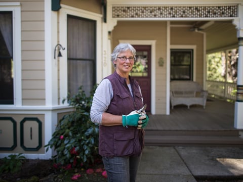 Christine Bottaro and her husband have hardened their 164-year-old house in Nevada City. When the house was renovated, they used cement composite siding and plastic composite materials for the wraparound deck instead of wood. They also installed a rock garden in the front in lieu of potentially flammable plants. The rocks help retain moisture in the yard and keep the ground cool, Bottaro says.