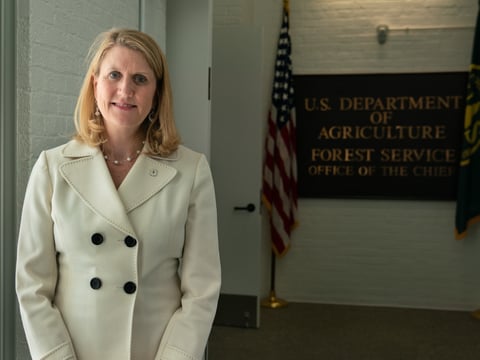 Vicki Christiansen, the chief of the U.S. Department of Agriculture's Forest Service, stands outside of her office in Washington, D.C.