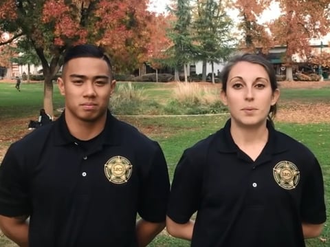 A screenshot of Tara O'Sullivan, right, in a video showcasing the Law Enforcement Candidate Scholars program she was a part of while at Sacramento State.