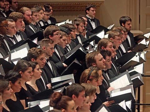 Students of the Westminster Choir College, performing with the Vienna Philharmonic at New York's Carnegie Hall in 2015.