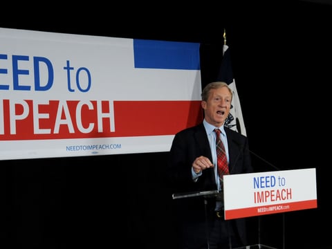 Billionaire activist Tom Steyer speaks to supporters in January in Des Moines, Iowa, where he announced he would not run for president. He's now reversed course.