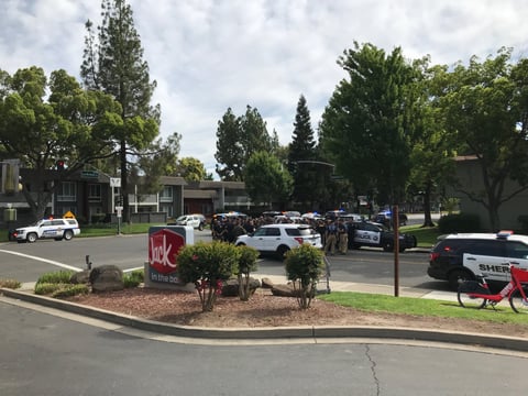 Sacramento County sheriff's deputies respond to an active shooter situation within an apartment complex on La Riviera Drive Tuesday morning.