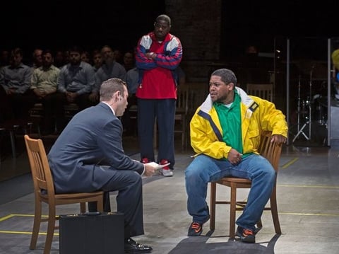 (Left to right) Joseph Lattanzi, Sankara Harouna, Terrence Chin-Loy and Miles Wilson-Toliverstar star in Blind Injustice, presented through the Cincinnati Opera.
