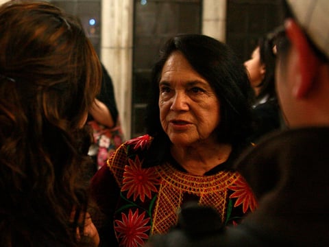 Dolores Huerta was a leader of the farmworkers' movement in California.