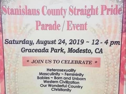 A flyer for the straight pride parade and rally scheduled for August 24 in Modesto.