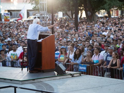 Democratic presidential candidate Bernie Sanders addresses supporters in downtown Sacramento on Thursday.