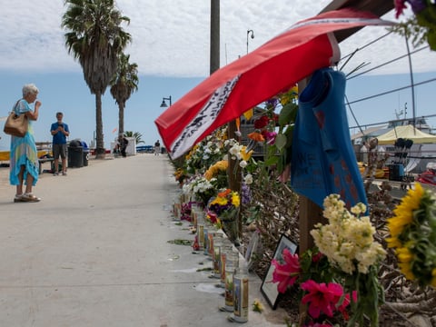 A memorial for the victims of the Conception vessel is seen outside of the Sea Landing at Santa Barbara Harbor in Santa Barbara, Calif., Tuesday, Sept. 3, 2019.