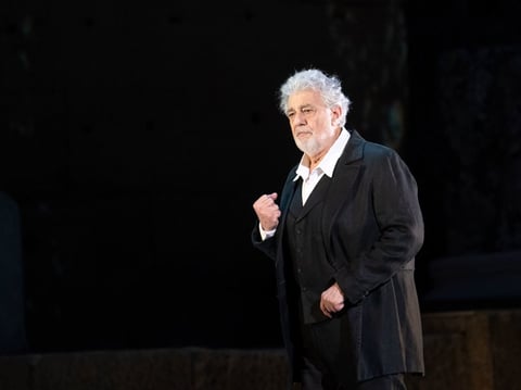 Opera star Placido Domingo, 78, rehearsing onstage in Orange, France in July.