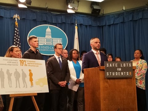 Palomar College student Anthony White talks about his experience with homelessness at a press conference in the state Capitol.