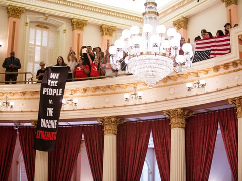 The Senate chamber is brought to a halt by protesters.
