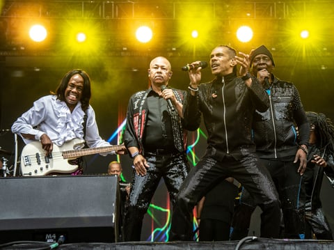 Verdine White, from left, Ralph Johnson, David Whitford and Philip Bailey of Earth, Wind & Fire performs at the Bottle Rock Napa Valley Music Festival at Napa Valley Expo on May 25, 2018, in Napa, Calif.