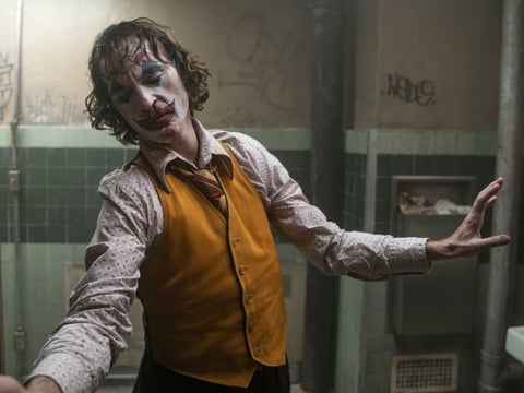 Joaquin Phoenix as Arthur Fleck in Warner Bros. Pictures, Village Roadshow Pictures and BRON Creative's Joker.
