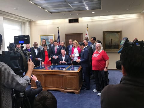 Gov. Gavin Newsom, flanked by legislators and gun control advocates, signed 15 gun safety-related bills in October, but in some ways, local authorities say, the state's penalties remain lax.