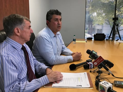 Attorney Joseph George and Juan Ricardo Torres. He alleges that Priest Jose Antonio Pinal Castellanos sexually abused him.