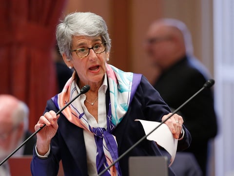 In this May 16, 2019, file photo, State Sen. Hannah-Beth Jackson, D-Santa Barbara, addresses the Senate in Sacramento, Calif.