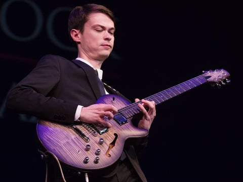 Evgeny Pobozhiy, winner of the Herbie Hancock International Jazz Guitar Competition, performing at the Kennedy Center on Dec. 3, 2019.