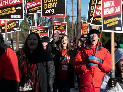 Dozens of mental healthcare workers picket outside of Sacramento Medical Center to protest long wait times for patients and overwhelming case-loads at Kaiser Permanente facilities.