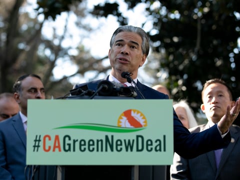 Assemblymember Rob Bonta announces the California Green New Deal Act at a press conference on opening day of the 2020 legislative session.