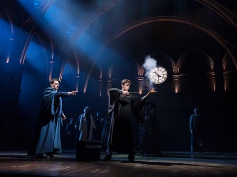 Harry Potter (John Skelley) and Albus Potter (Benjamin Papac) from the San Francisco production of Harry Potter and the Cursed Child.