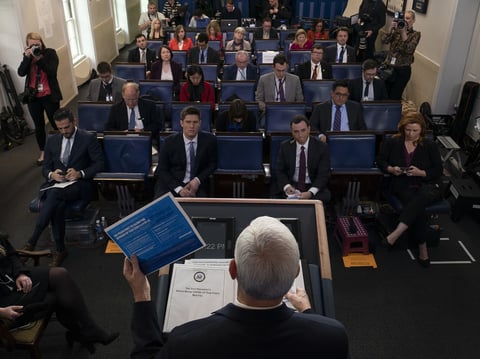 Vice President Pence speaks during a briefing at the White House on Saturday. The coronavirus task force is holding another briefing on Monday afternoon.