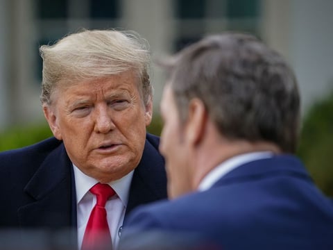 President Trump speaks with anchor Bill Hemmer during a Fox News virtual town hall from the Rose Garden of the White House on Tuesday.