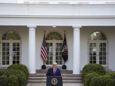 President Trump speaks in the White House's Rose Garden Sunday.
