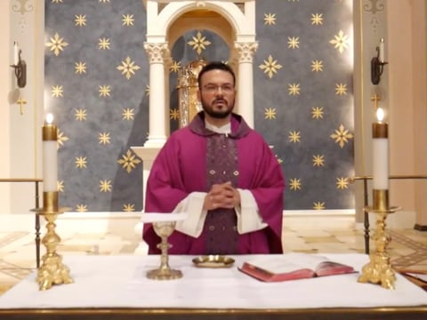 Screengrab from a Cathedral of the Blessed Sacrament Facebook video of a mass celebration for Tuesday of Holy Week.