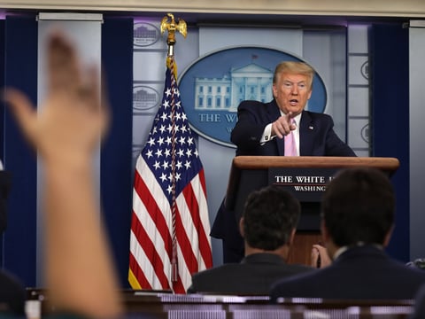 President Trump takes questions during a briefing of the White House Coronavirus Task Force.