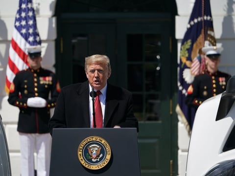 President Trump speaks during an event to celebrate Americas Truckers at the White House Thursday.
