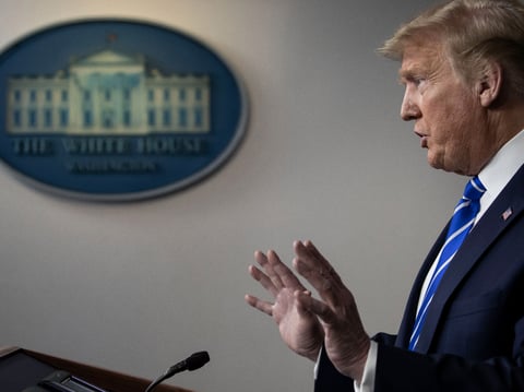 President Donald Trump speaks about the coronavirus in the James Brady Press Briefing Room of the White House, Thursday, April 23, 2020, in Washington.