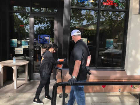 Sandee and Chris Drown have a face mask and gloves policy at the Happy Viking restaurant and bar in Yuba City. More than 80% of their staff has been laid off since mid March.