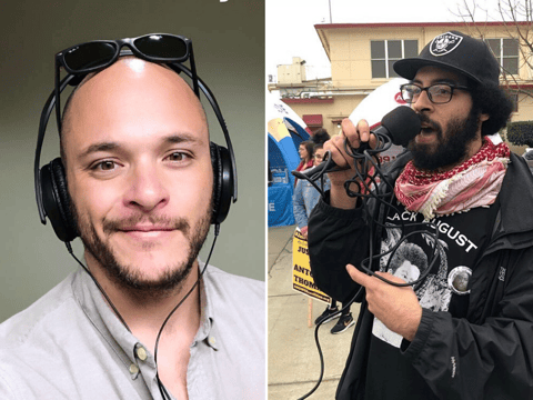 CapRadio Environment Reporter Ezra David Romero (left) and Anti Police-Terror Project organizer Jamier Sale (right)