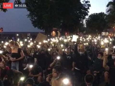 A screen grab from Black Zebra Productions' live-stream of the Sacramento George Floyd protests, which drew tens of thousands of viewers. Facebook has deleted the company's videos.