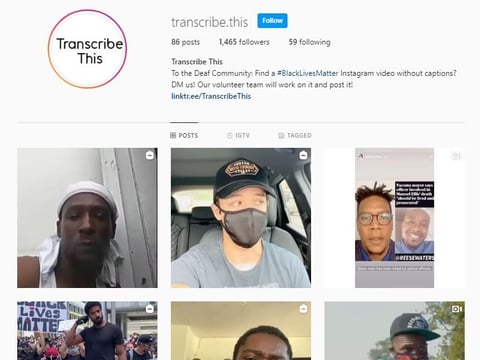 A screenshot of the @transcribe.this Instagram page