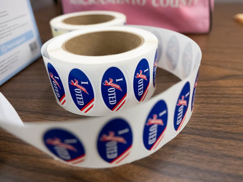 Voting stickers in Sacramento County, Nov. 2, 2020.