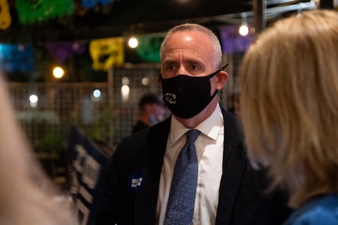 Sacramento Mayor, Darrell Steinberg, watches election news on Tuesday, Nov. 3, 2020, in Downtown Sacramento.