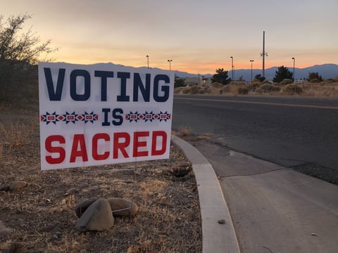 A sign outside the polling site on the Washoe Tribe’s reservation in Gardnerville, Nevada.