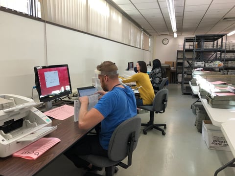 Election staff process mail-on ballots at the Washoe County Registrar’s office in Reno on October 29, 2020. Voters returned more than 9,000 mail-in ballots at polling locations on Election Day, delaying the final count.
