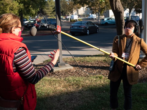 CapRadio Reporter Sarah Mizes-Tan talks to voters in south Sacramento’s Meadowview neighborhood on Nov. 3, 2020.