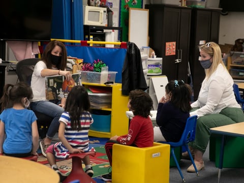 A special education pre-k class that has been permitted to reopen amid coronavirus concerns on the Lu Sutton Elementary school campus in Novato on Oct. 27, 2020.