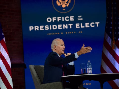President-elect Joe Biden speaks during a virtual meeting with the United States Conference of Mayors on Monday.