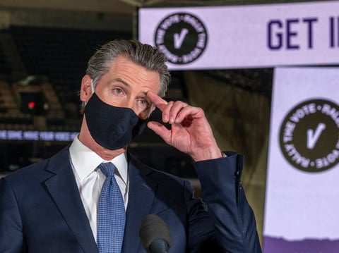 In this Oct 29, 2020, file photo, California Gov. Gavin Newsom speaks to reporters at Golden 1 Center in Sacramento, Calif. Gov. Newsom is facing a possible recall election as the state struggles to emerge from the coronavirus crisis.