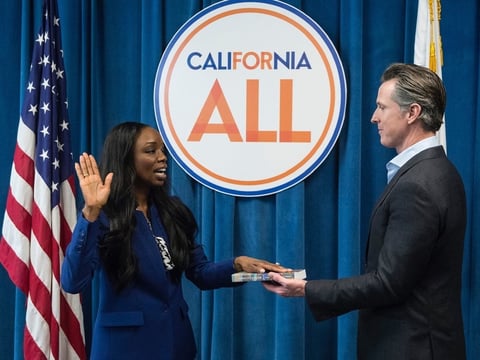 California's first surgeon general, Dr. Nadine Burke Harris, is sworn in by Gov. Gavin Newsom in February 2019. As a proponent of health care equity, Burke Harris advises the Governor on public health issues facing the state.