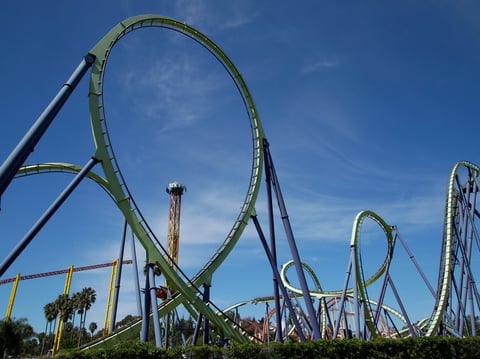 Empty roller coasters are seen at a closed Six Flags Discovery Kingdom Wednesday, April 15, 2020 in Vallejo, Calif.