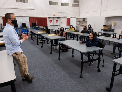 Barry Roth addresses an "advocacy" class at Encina High School, Thursday, April 8, 2021.