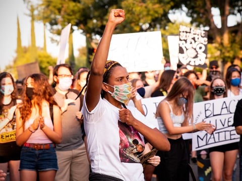 Black Lives Matter Sacramento protesters march down Richards Boulevard in Sacramento on Aug. 1, 2020.